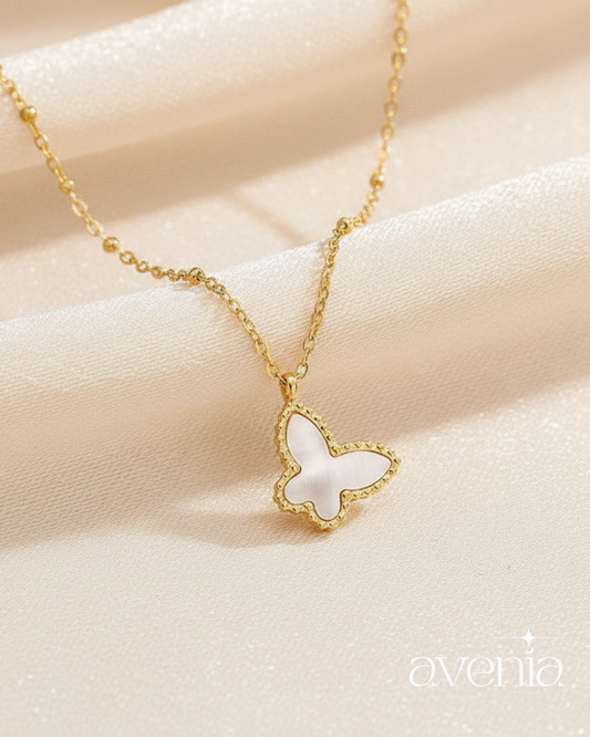The Papillon Pendant Necklace (White Pearlescent Butterfly)