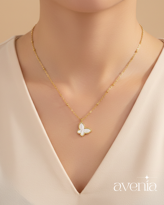 The Papillon Pendant Necklace (White Pearlescent Butterfly)